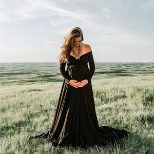 Black maternity maxi dress.